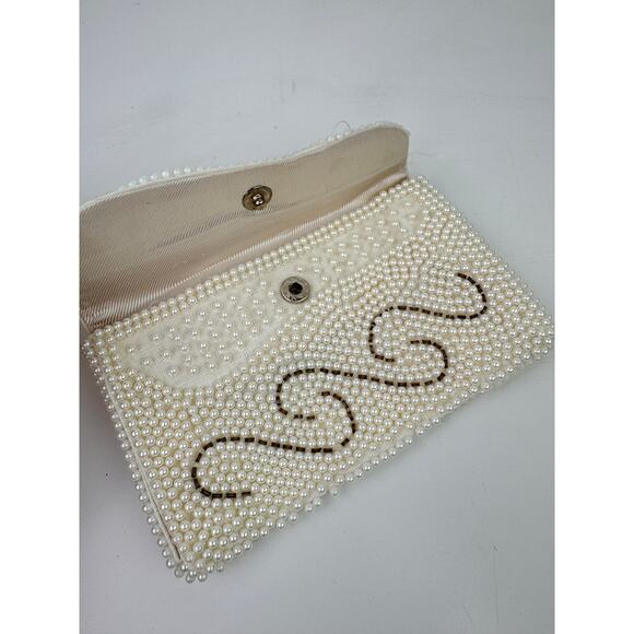 VINTAGE Bags By Susan White Handbag Pearl Beaded Wedding Party Clutch Wallet - Picture 3 of 4
